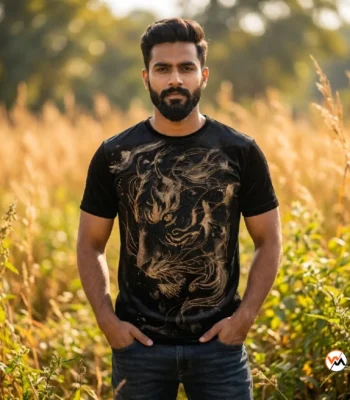 Black graphic t-shirt for men featuring an exclusive tiger motif – graphic t-shirt for men – photo 1