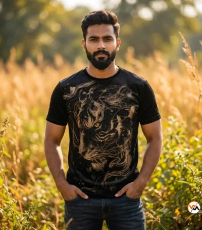 Black graphic t-shirt for men featuring an exclusive tiger motif – graphic t-shirt for men – photo 1
