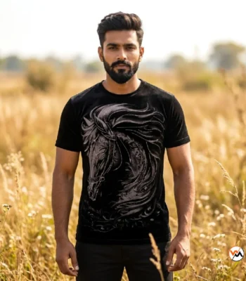 Black Horse Print Mens T-Shirt is an Iconic addition to your wardrobe. – Horse Print Mens T-Shirt – photo 1