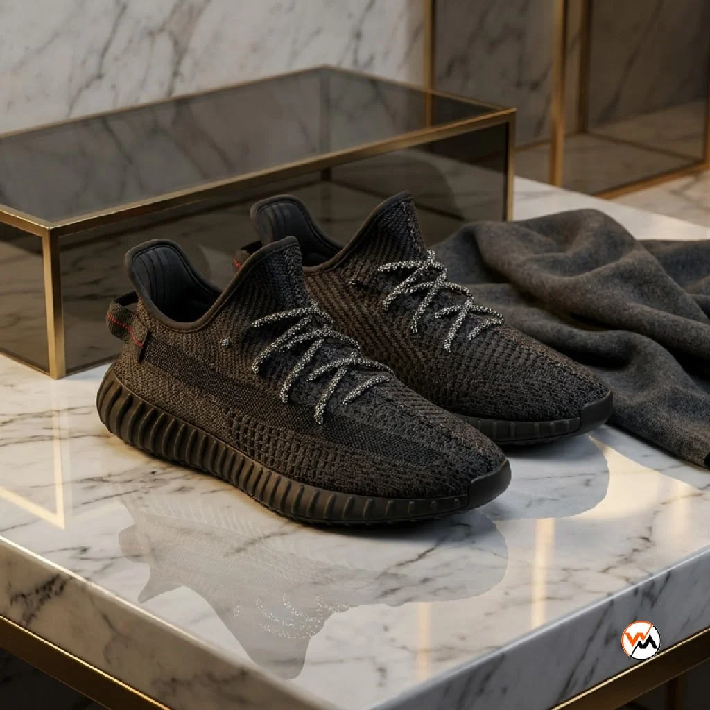 Black luxury sneakers with dynamic knit pattern – luxury sneakers – photo 1
