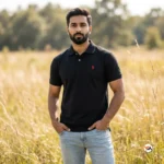 Black men polo shirt with iconic red logo and short sleeves – men polo shirt – photo 1