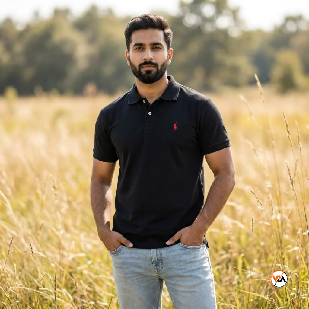 Black men polo shirt with iconic red logo and short sleeves – men polo shirt Black men polo shirt with iconic red logo and short sleeves – men polo shirt – photo 1