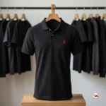 Black men polo shirt with iconic red logo and short sleeves – men polo shirt – photo 2