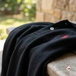 Black men polo shirt with iconic red logo and short sleeves – men polo shirt – photo 4