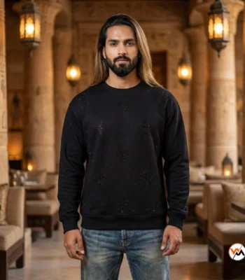 Black men's t-shirt featuring an exclusive studded cross design – studded cross design – photo 1
