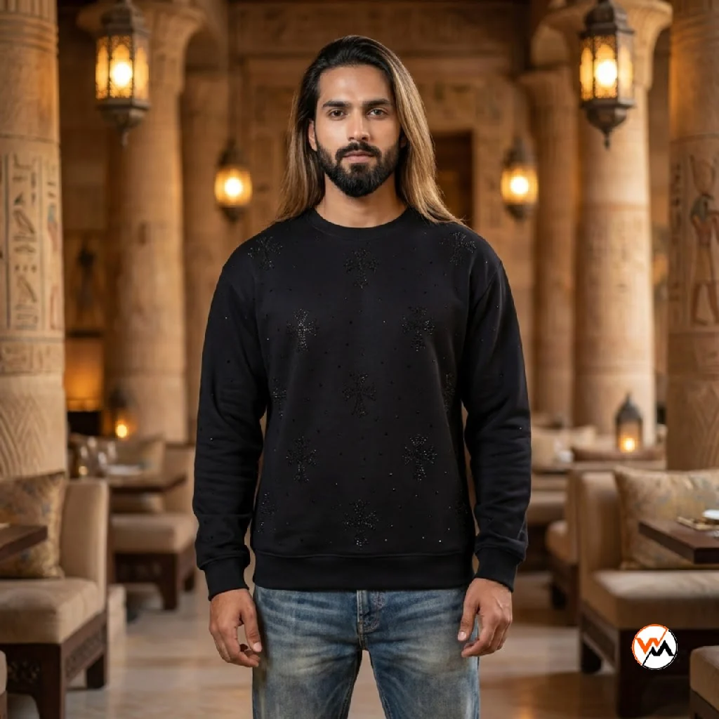 Black men's t shirt featuring an exclusive studded cross design – studded cross design Black men's t-shirt featuring an exclusive studded cross design – studded cross design – photo 1