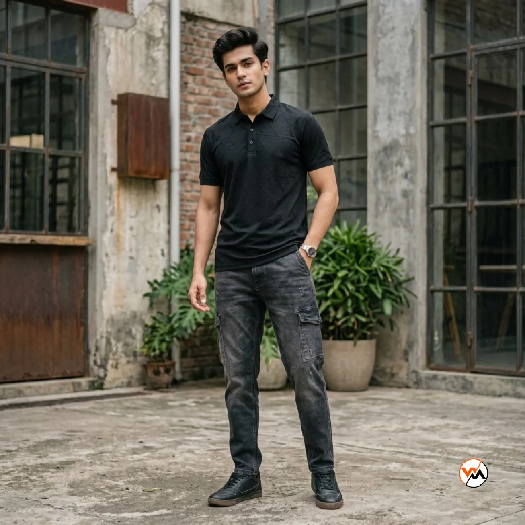 Black Polo T-Shirt for Men - Essential Geometric Pattern – black polo t-shirt – photo 1