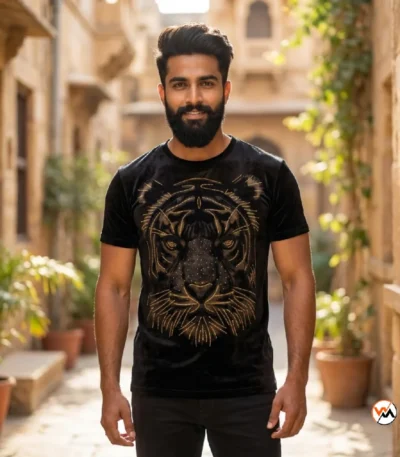 Black tiger print t shirt for men with exclusive styling – black tiger print t shirt – photo 1