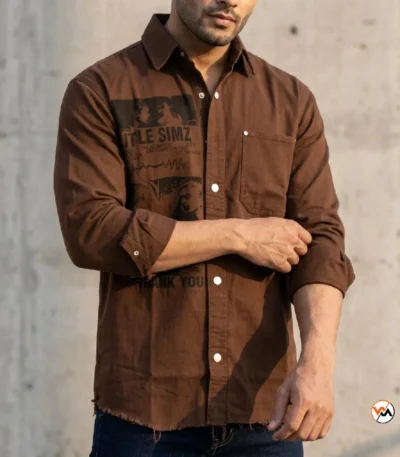 Brown Printed Casual Shirt For Men Essential Style – printed casual shirt – photo 1