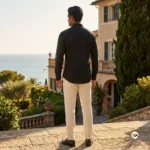 EA7 black shirt for men featuring rhinestone arm branding and a tailored structured fit for evening wear. – EA7 black shirt – photo 4