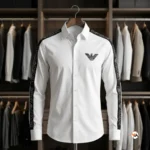 Emporio Armani white shirt for men with signature arm stripes and chest eagle logo – white shirt for men – photo 2