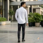 Emporio Armani white shirt for men with signature arm stripes and chest eagle logo – white shirt for men – photo 3