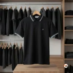 Essential Men Black Polo T-Shirt with Contrast Striped Collar – black polo t-shirt – photo 2