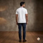 Essential mens polo t-shirt in white with striped collar – mens polo t-shirt – photo 3