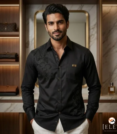 Exclusive Black Embroidered Mens Shirt for Elite Styling – mens shirt – photo 1