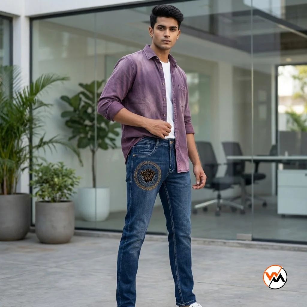 Exclusive Designer Mens Jeans with Gold Medusa Embroidery – Designer Mens Jeans Exclusive Designer Mens Jeans with Gold Medusa Embroidery – Designer Mens Jeans – photo 1