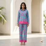 Exclusive Floral Women's Co-ord Set with Vivid Blue and Pink Tones – Women's Co-ord Set – photo 1
