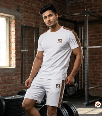 Exclusive Men Co-ord Set in White with Brown Trim – Men Co-ord Set – photo 1