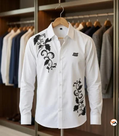 Exclusive Mens Designer Shirt with Floral Embroidery – mens designer shirt – photo 1