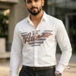 Exclusive Mens White Shirt with Milano Chest Embellishment – Mens White Shirt – photo 1