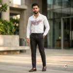 Exclusive Mens White Shirt with Milano Chest Embellishment – Mens White Shirt – photo 4