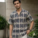 Exclusive Printed Shirt in Navy Blue with Geometric Patterns for Men – printed shirt – photo 1