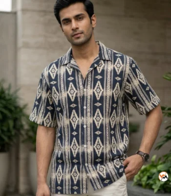 Exclusive Printed Shirt in Navy Blue with Geometric Patterns for Men – printed shirt – photo 1