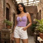 Exclusive Purple Crop Top with Gold Floral Hardware for Women – purple crop top – photo 1