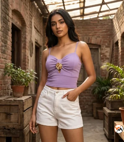 Exclusive Purple Crop Top with Gold Floral Hardware for Women – purple crop top – photo 1