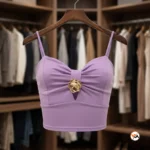 Exclusive Purple Crop Top with Gold Floral Hardware for Women – purple crop top – photo 3