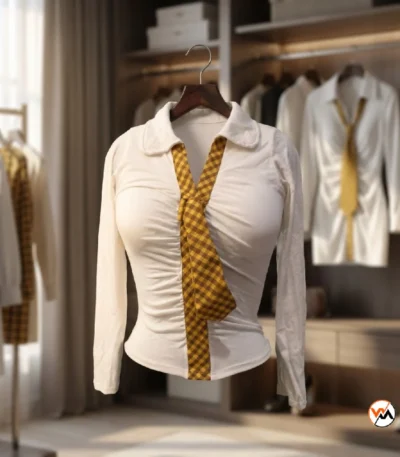 Exclusive White Top with Yellow Gingham Accent for Women – white top – photo 1