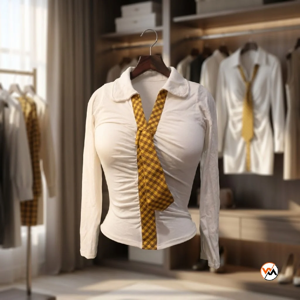 Exclusive White Top with Yellow Gingham Accent for Women – white top Exclusive White Top with Yellow Gingham Accent for Women – white top – photo 1