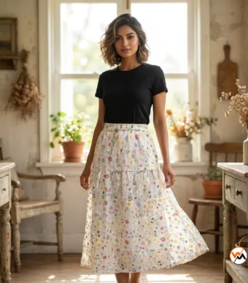 Floral print skirt for women delivers Timeless style with multi-colored meadow blossoms – floral print skirt – photo 1