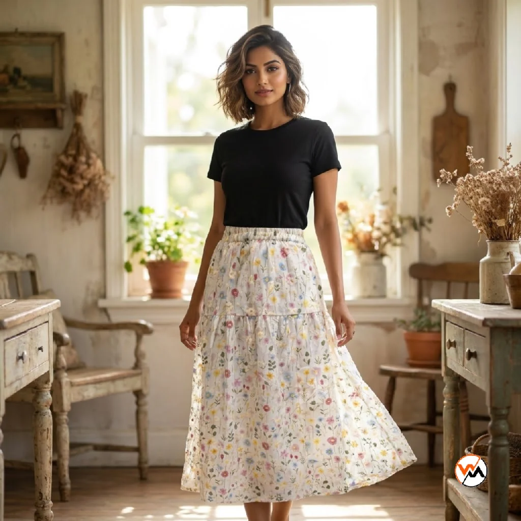 Floral print skirt for women delivers Timeless style with multi colored meadow blossoms – floral print skirt Floral print skirt for women delivers Timeless style with multi-colored meadow blossoms – floral print skirt – photo 1