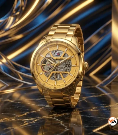 Gold automatic watch for men featuring a luxury skeleton dial – automatic watch for men – photo 1