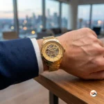 Gold automatic watch for men featuring a luxury skeleton dial – automatic watch for men – photo 2