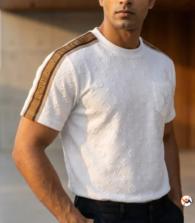 Iconic Louis Vuitton Mens T-Shirt with Branded Shoulder Straps – mens t-shirt – photo 1