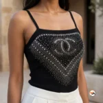 Iconic Women's Black Cami Top with Crystal Embellishments – women's black cami top – photo 1