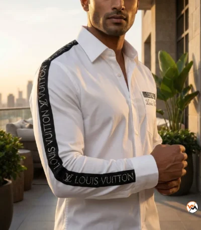 Louis Vuitton White Men Shirt With Black Sleeve Tape – white men shirt – photo 1