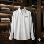 Louis Vuitton White Men Shirt With Black Sleeve Tape – white men shirt – photo 2