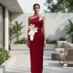 Luxurious Red Women Bodycon Dress With Floral Appliques – women bodycon dress – photo 1