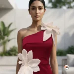 Luxurious Red Women Bodycon Dress With Floral Appliques – women bodycon dress – photo 2