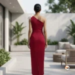 Luxurious Red Women Bodycon Dress With Floral Appliques – women bodycon dress – photo 3