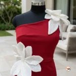 Luxurious Red Women Bodycon Dress With Floral Appliques – women bodycon dress – photo 4