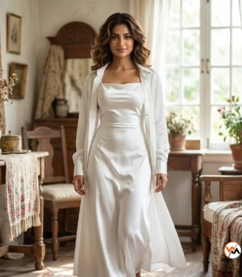 Luxurious White Bodycon Dress Set With Matching Outer Shirt For Women – white bodycon dress – photo 1