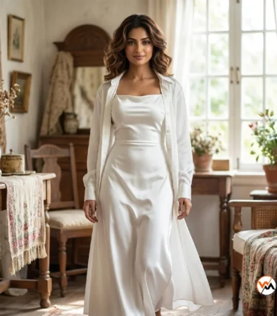 Luxurious White Bodycon Dress Set With Matching Outer Shirt For Women – white bodycon dress – photo 1