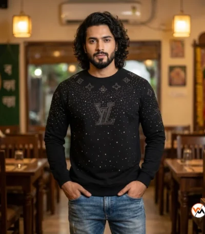 Luxury black mens sweatshirt featuring crystal studs and logo design – mens sweatshirt – photo 1