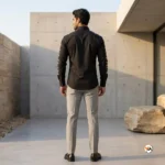 Luxury mens black shirt featuring crystal lettered sleeve bands and monogram patch – mens black shirt – photo 3