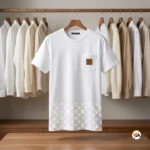 Luxury white t shirt featuring a distinct chest pocket and monogram pattern – white t shirt – photo 2