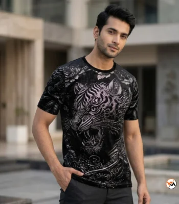 Men black t shirt with bold tiger print graphic for men – men black t shirt – photo 1